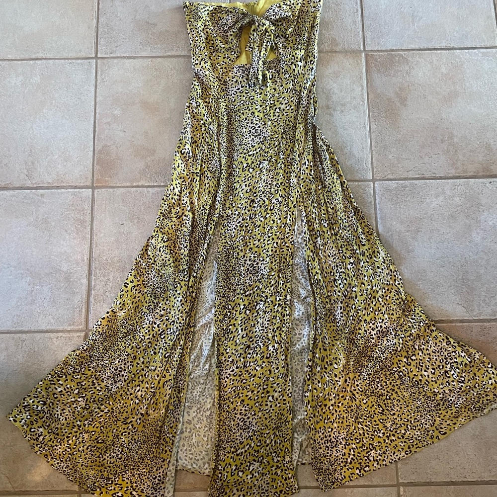 Yellow green cheetah cut out dress